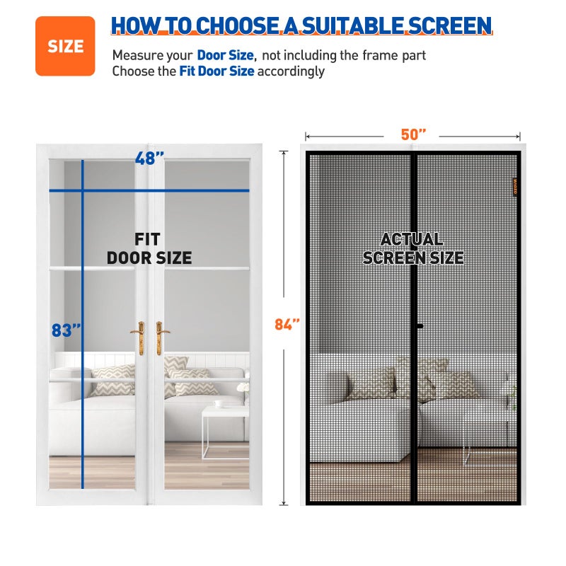 MAGZO Magnetic Screen Door Fit Door Size 48 x 83 Inch, Screen Size 50" x 84" Strong Magnet Mesh with Reinforced Hook & Loop for French, Sliding and Patio Entrances, Black - Image 2